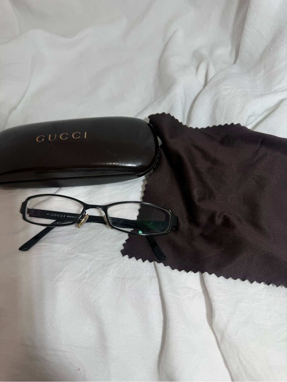 Gucci Black Rectangular Women's Optical Glasses with Brown Cloth & Case